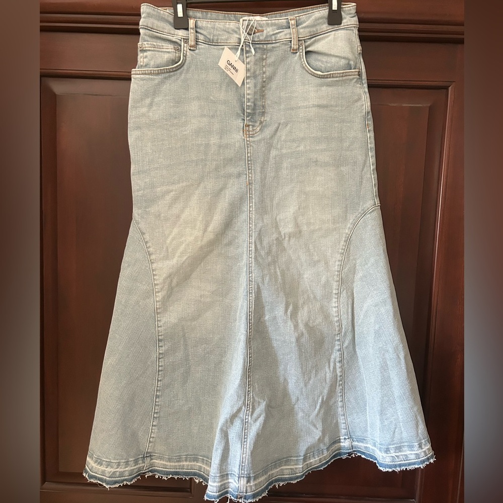 Ganni Hi Rise Midi Denim Skirt NWT size 42 (US waist 34)